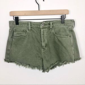 AEO High Rise Festival Raw Hem Midi Jean Shorts